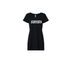 black sweats V-neck t-shirt dress with white logo