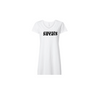 white sweats V-neck t-shirt dress with black logo