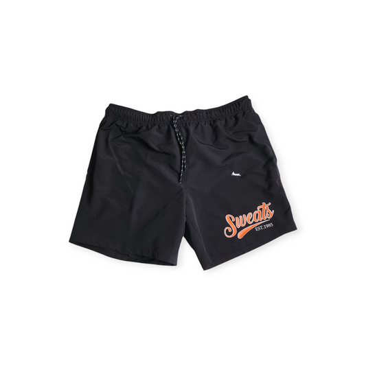 black × orange sweats signature shorts front view