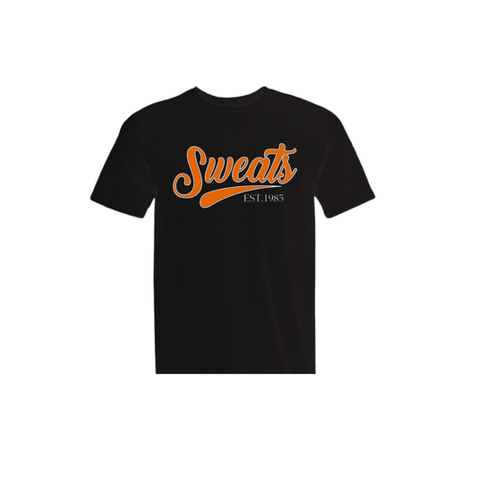black and orange sweats signature t-shirt front view