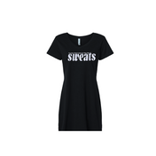 black sweats V-neck t-shirt dress with white logo
