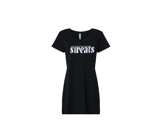 black sweats V-neck t-shirt dress with white logo
