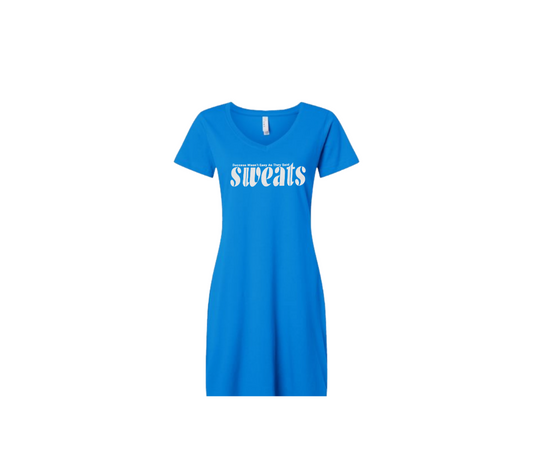 cobalt blue sweats V-neck t-shirt dress with white logo