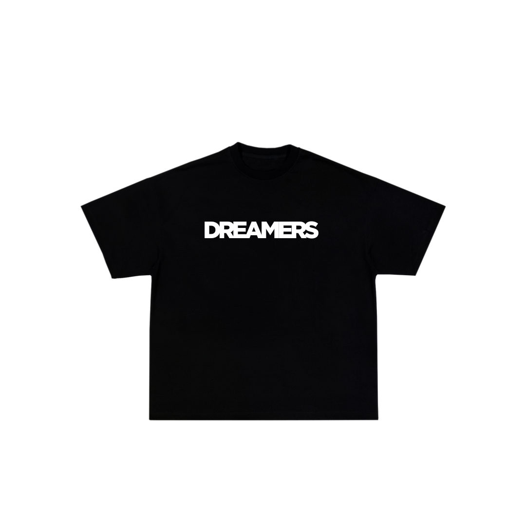 black sweats dreamers tee with motivational quote on back Front Side