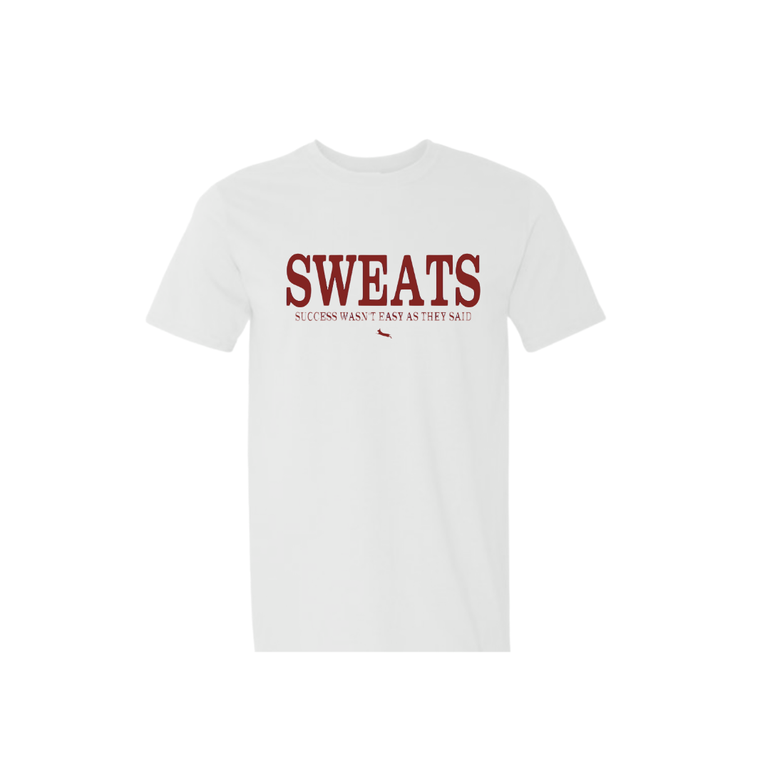 white classic sweats t-shirt with maroon logo